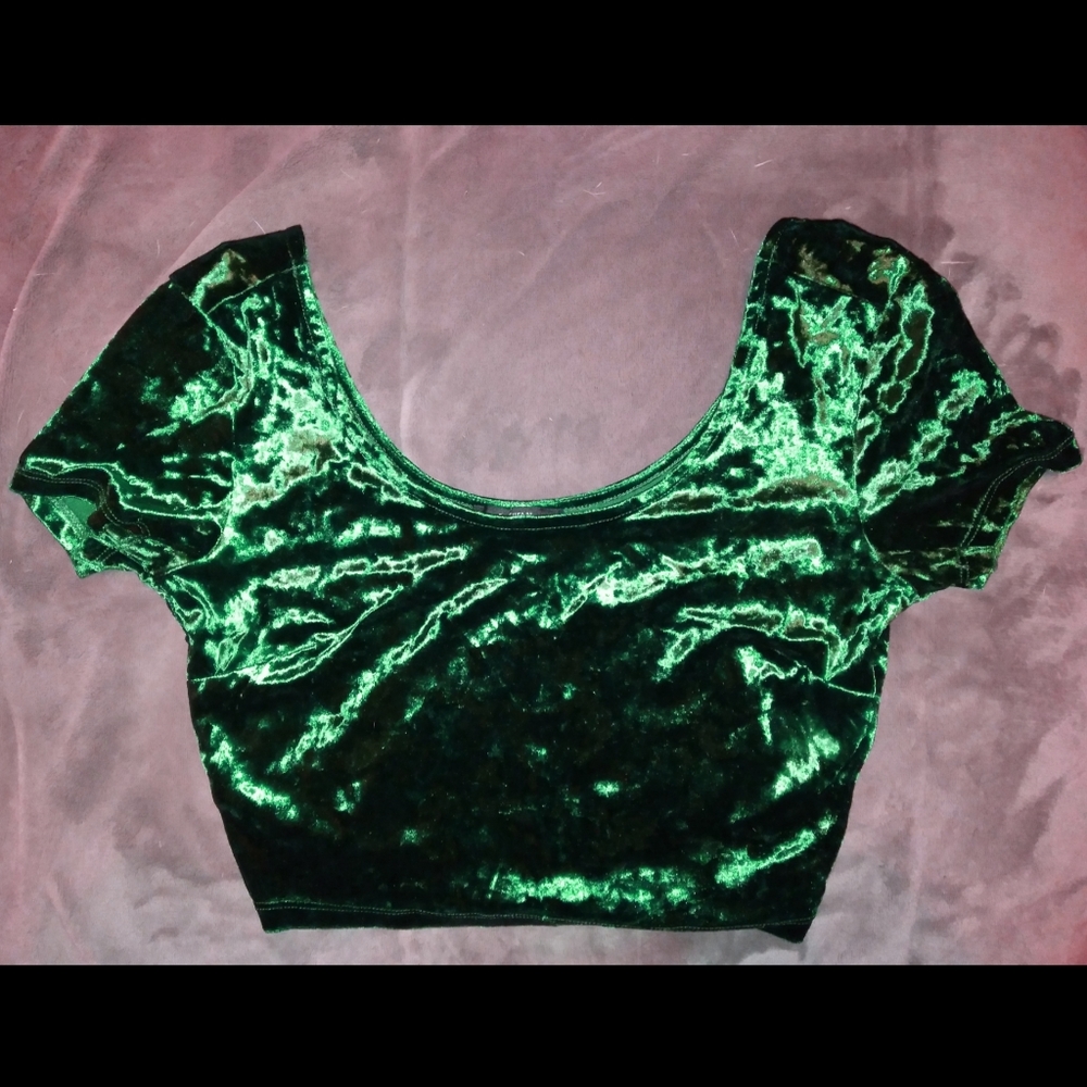 Emerald Green Crushed Velvet Crop Top